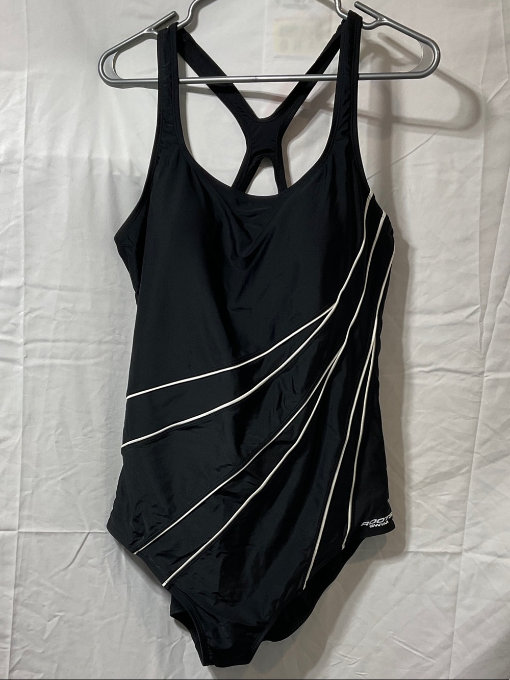 Roots Black One-Piece Swimsuit with White Stripe Detailing